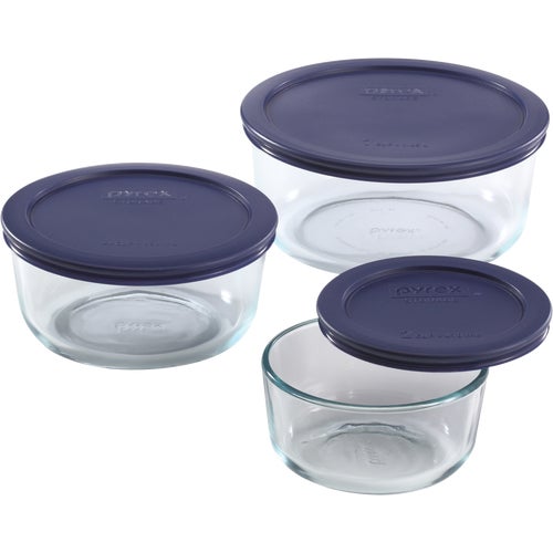 6010170 Pyrex Simply Store 6-Piece Round Glass Storage Container Set With Lids