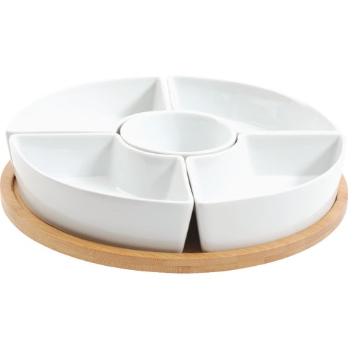 124456.06 Gibson Home Gracious Dining Tidbit Dishes with Wood Tray