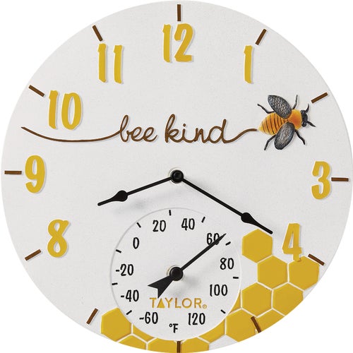 5280579 Taylor Bee Kind Indoor & Outdoor Clock Thermometer