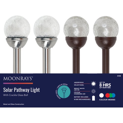 24130 Moonrays Crackle Glass Ball Color Changing Solar Stake Light