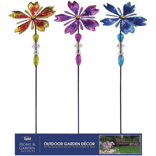 LJJ1020A Alpine Colorful Glass Flower & Gem Wind Spinner Stake