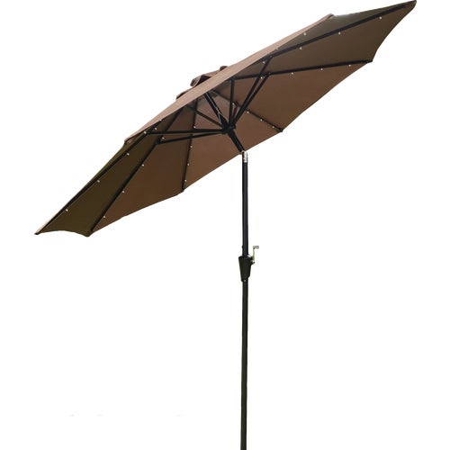 TJAUL-009R-BRN Outdoor Expressions 9 Ft. Patio Umbrella with LED Solar Lights