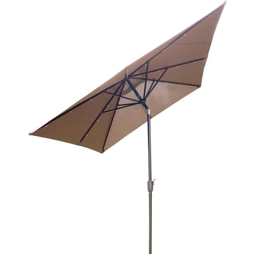 TJAUL-009REC-BRN Outdoor Expressions 9 Ft. Rectangular Patio Umbrella with LED Solar Lights