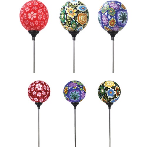 SLL2344ABB-TM Alpine Glass Floral Globe Solar Stake Light