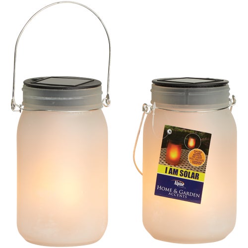 QMC236SLR-2 Alpine Dancing Flame LED Solar Glass Jar Patio Lantern